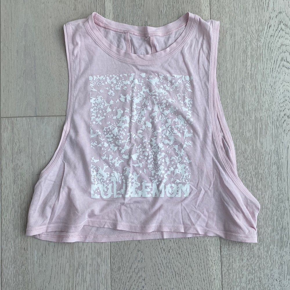 Womens Lululemon high neck crop top, pink with white lettering, size 6 (S)